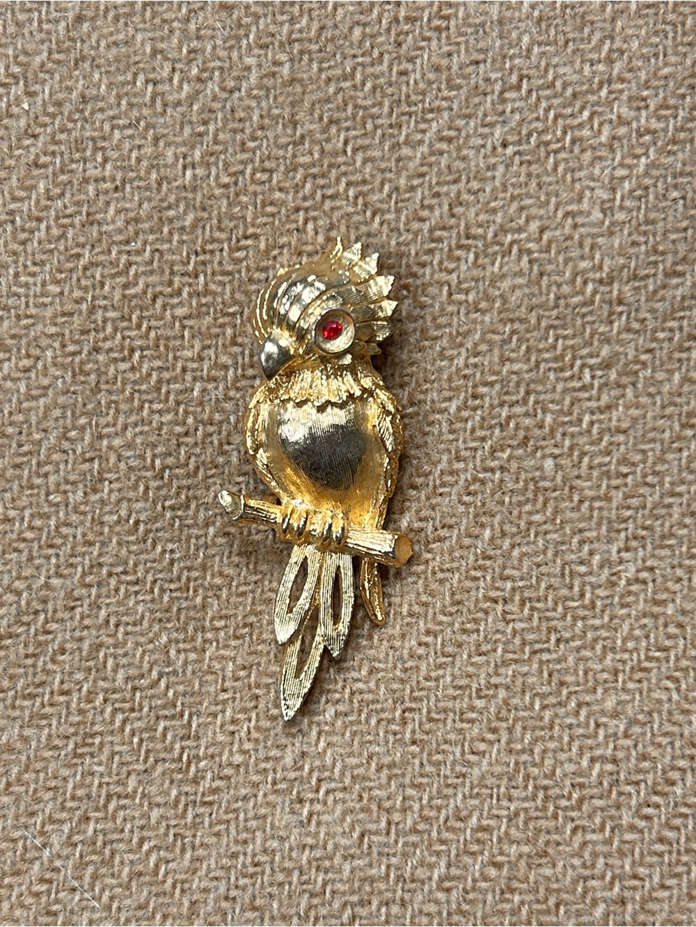 Vintage Jonette Jewelry Gold Tone Parrot Brooch with Red Eye